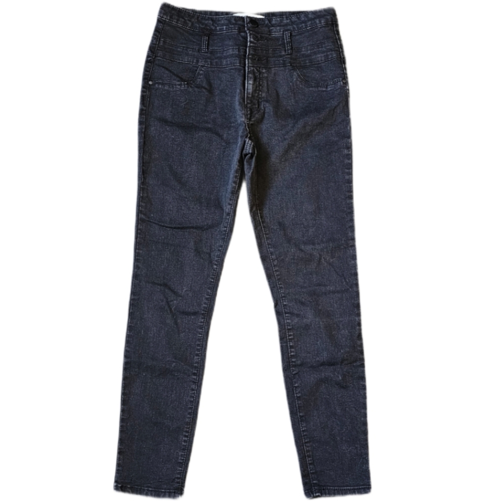 Black Refuge Stretch Denim Skinny Jeans 3 Button Fly High Waist size 4